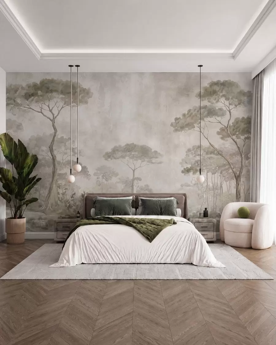 wall murals Магловита шума поред мирне воде у меким природним пастелним тоновима w05817