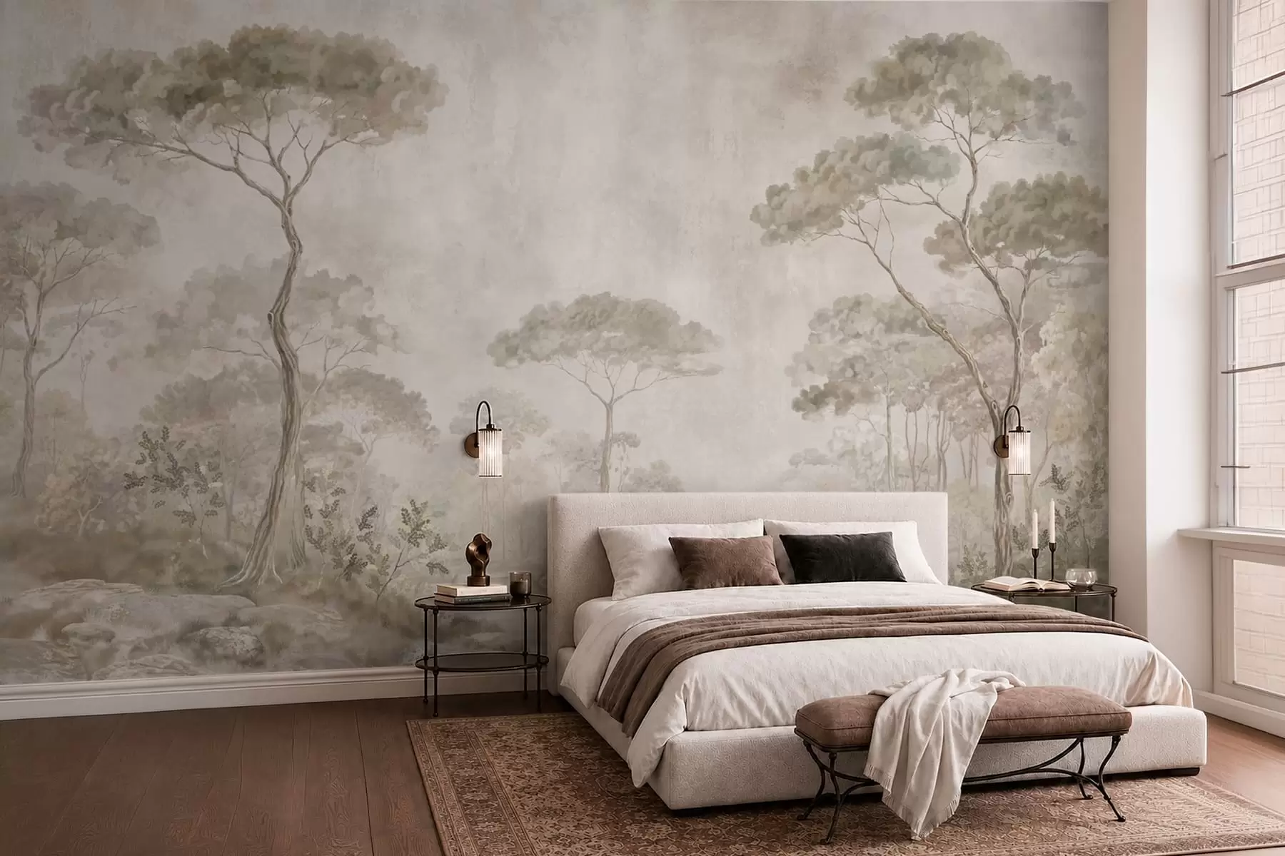 wall murals Магловита шума поред мирне воде у меким природним пастелним тоновима w05817