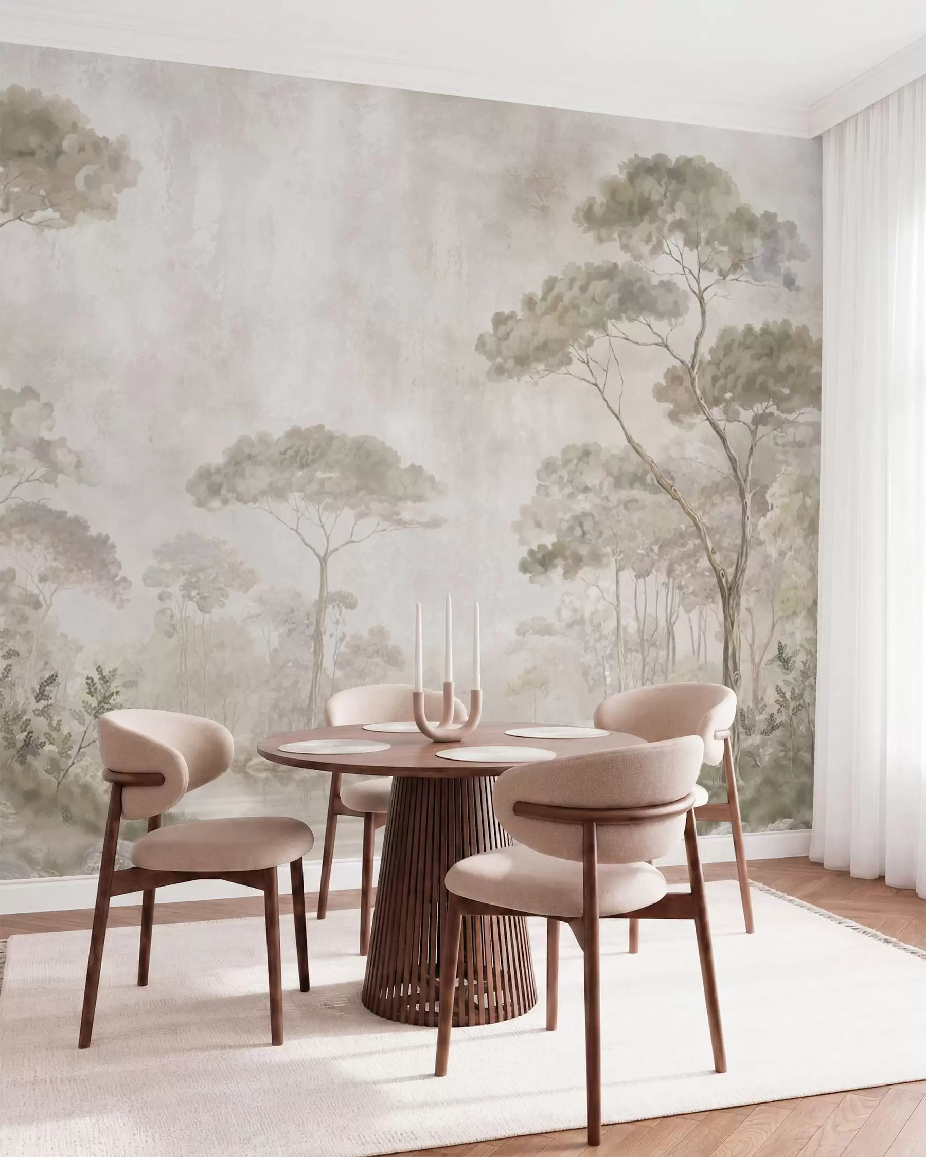 wall murals Магловита шума поред мирне воде у меким природним пастелним тоновима w05817