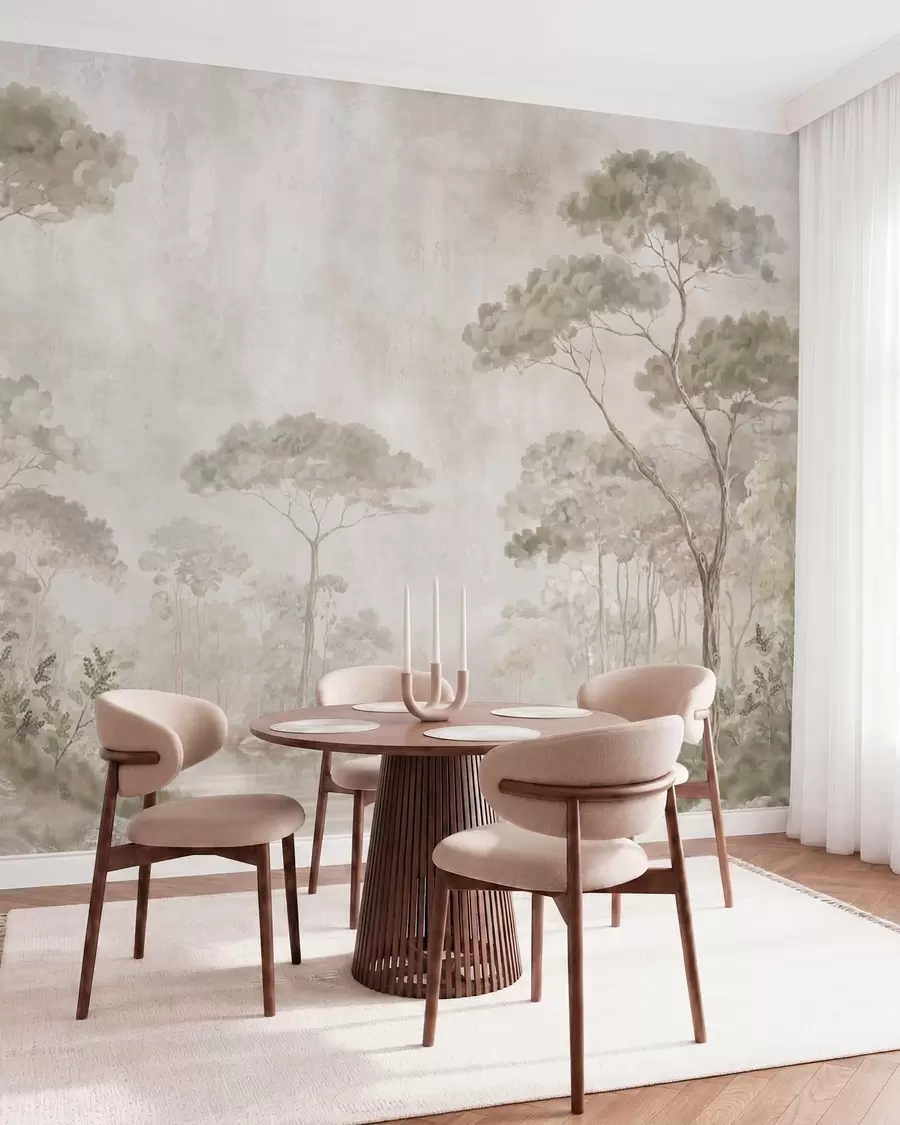 wall murals Магловита шума поред мирне воде у меким природним пастелним тоновима w05817