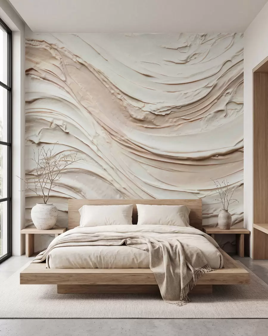 wall murals Топли кремасто-бресквасти таласи који имитирају текстурирани малтер, апстрактни w09990