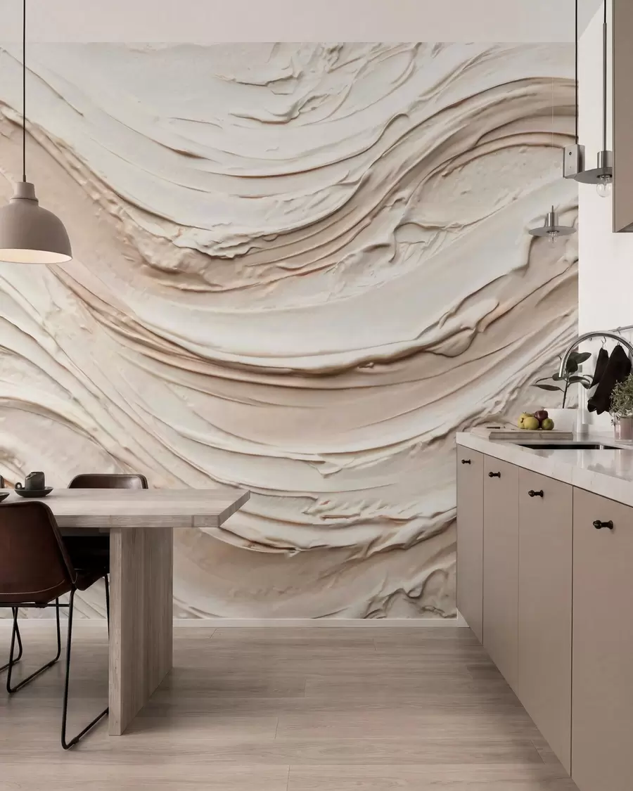 wall murals Топли кремасто-бресквасти таласи који имитирају текстурирани малтер, апстрактни w09990