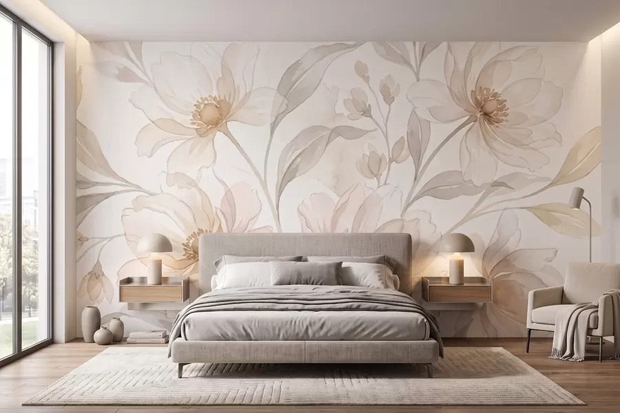 wall murals Прозрачни божури у нежним пудерасто-беж тоновима w10002