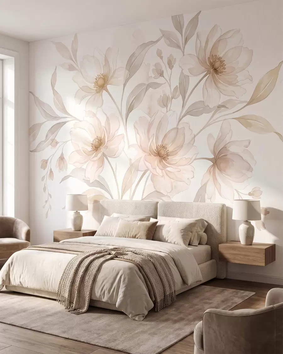 wall murals Прозрачни божури у нежним пудерасто-беж тоновима w10002
