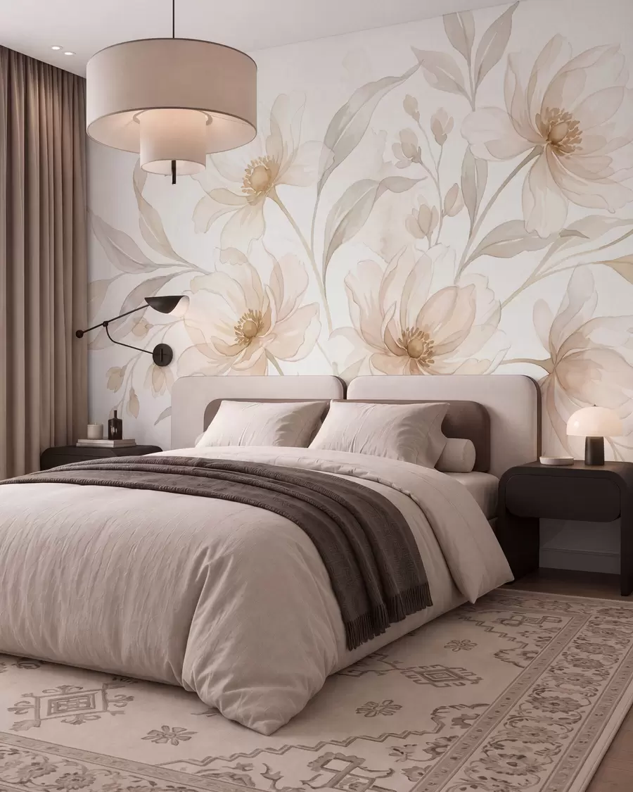 wall murals Прозрачни божури у нежним пудерасто-беж тоновима w10002