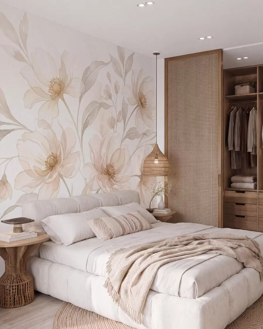 wall murals Прозрачни божури у нежним пудерасто-беж тоновима w10002