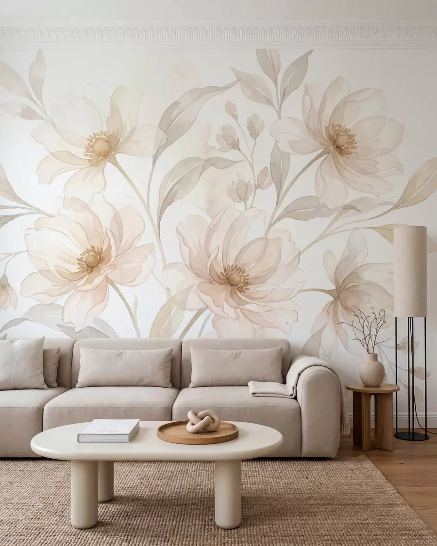 wall murals Прозрачни божури у нежним пудерасто-беж тоновима w10002