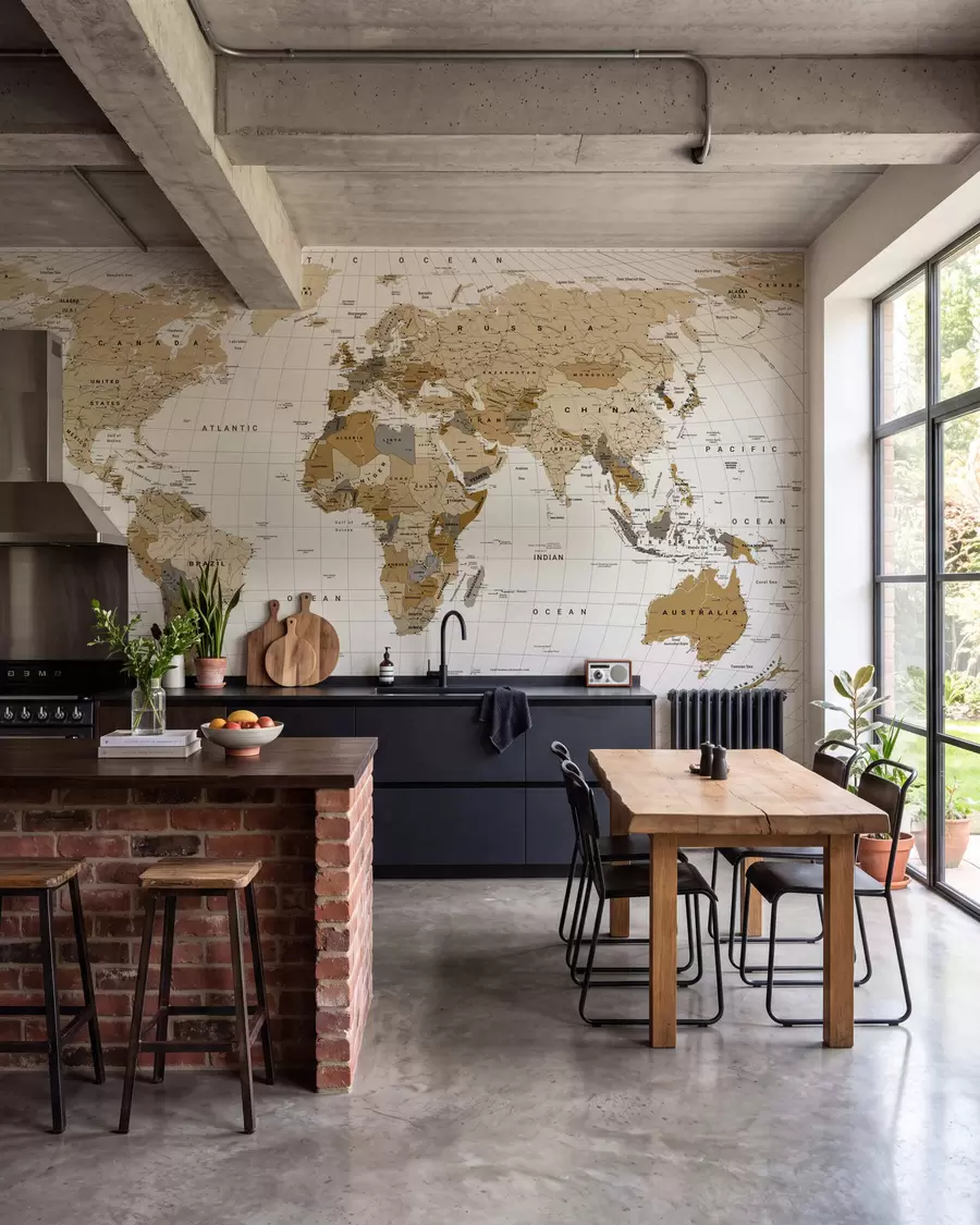 wall murals Смеђа политичка мапа света са заставама на енглеском језику c00016en