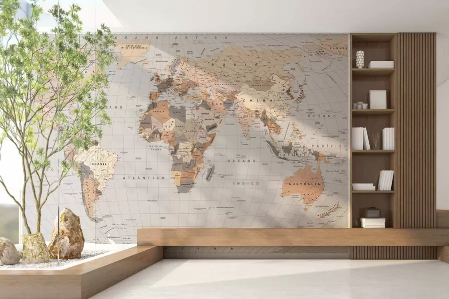 wall murals Беж политичка мапа света са заставама на шпанском језику c00016esv1