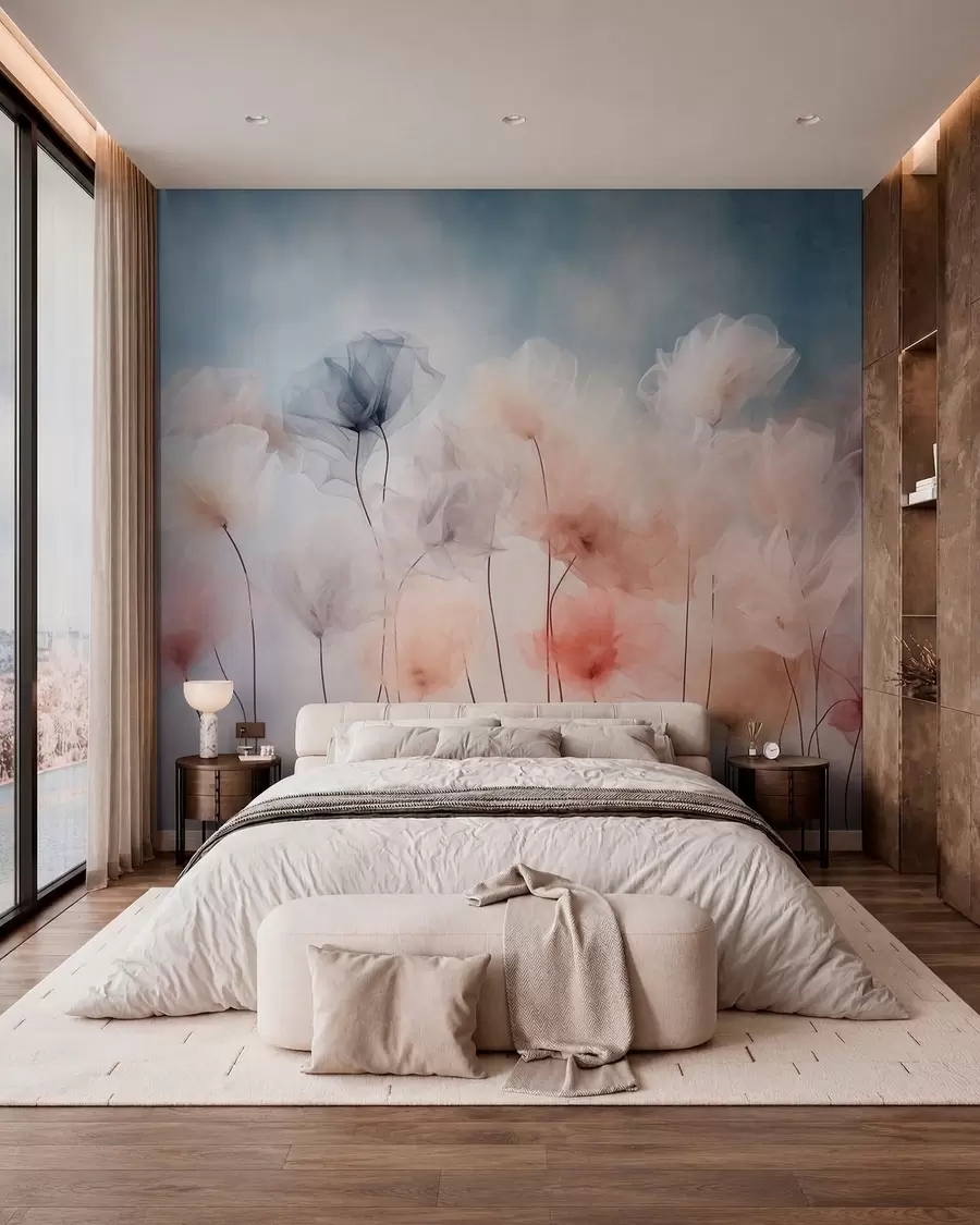 wall murals Прозрачно цвеће у нежним пастелним нијансама w05818