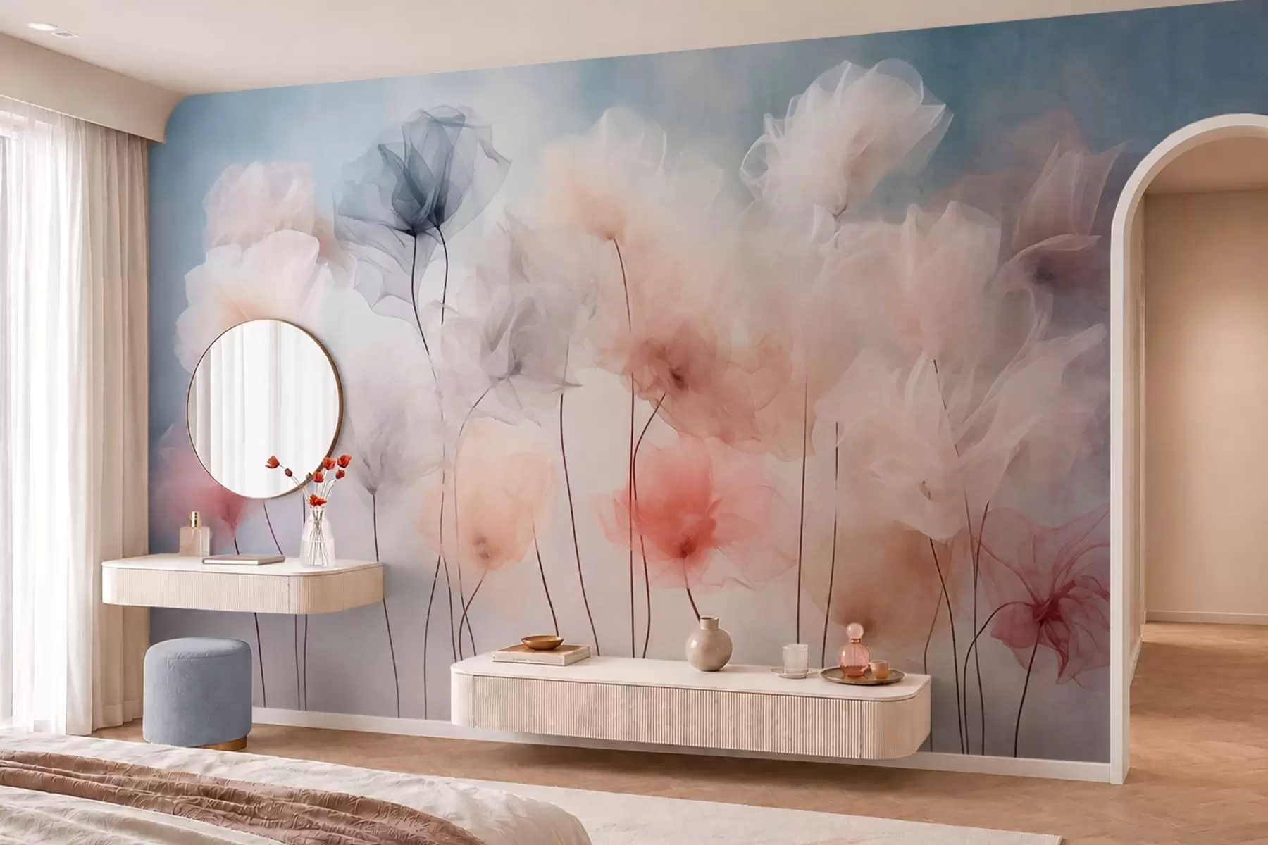 wall murals Прозрачно цвеће у нежним пастелним нијансама w05818
