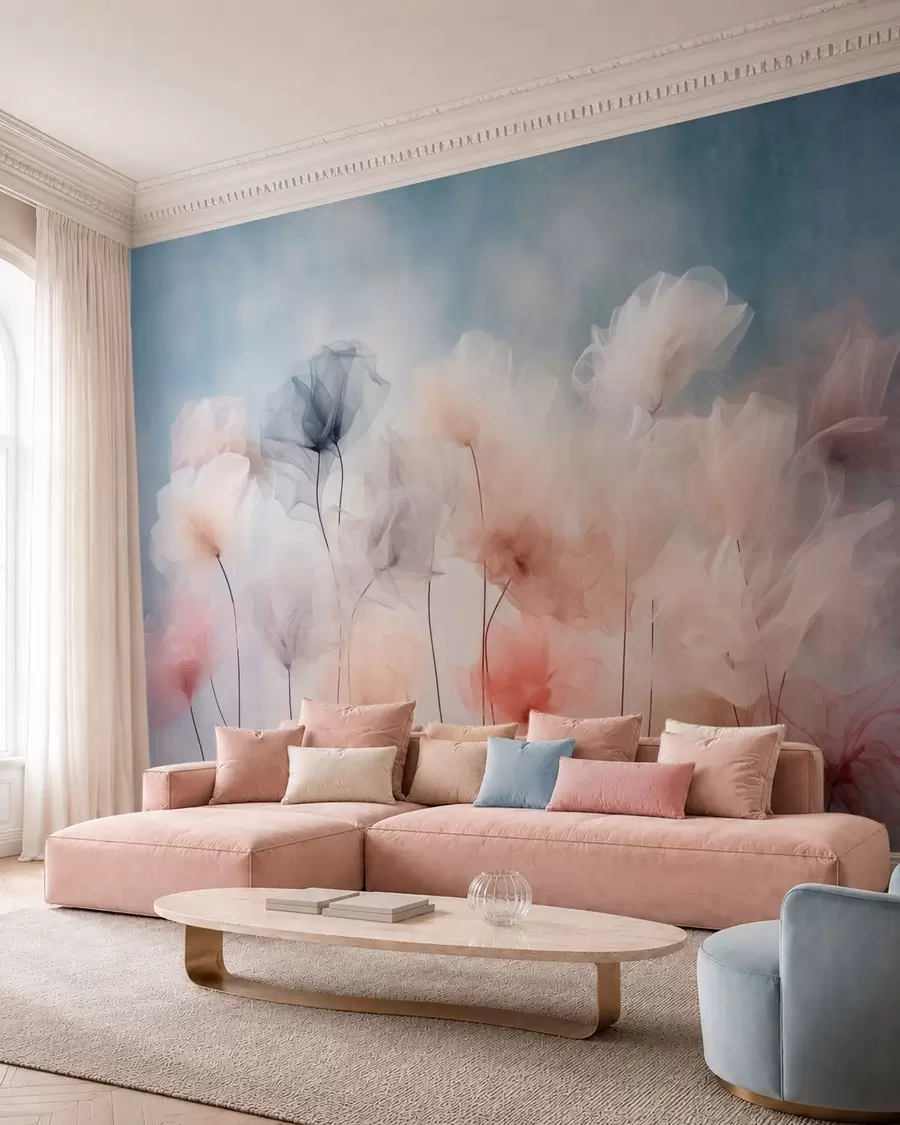wall murals Прозрачно цвеће у нежним пастелним нијансама w05818