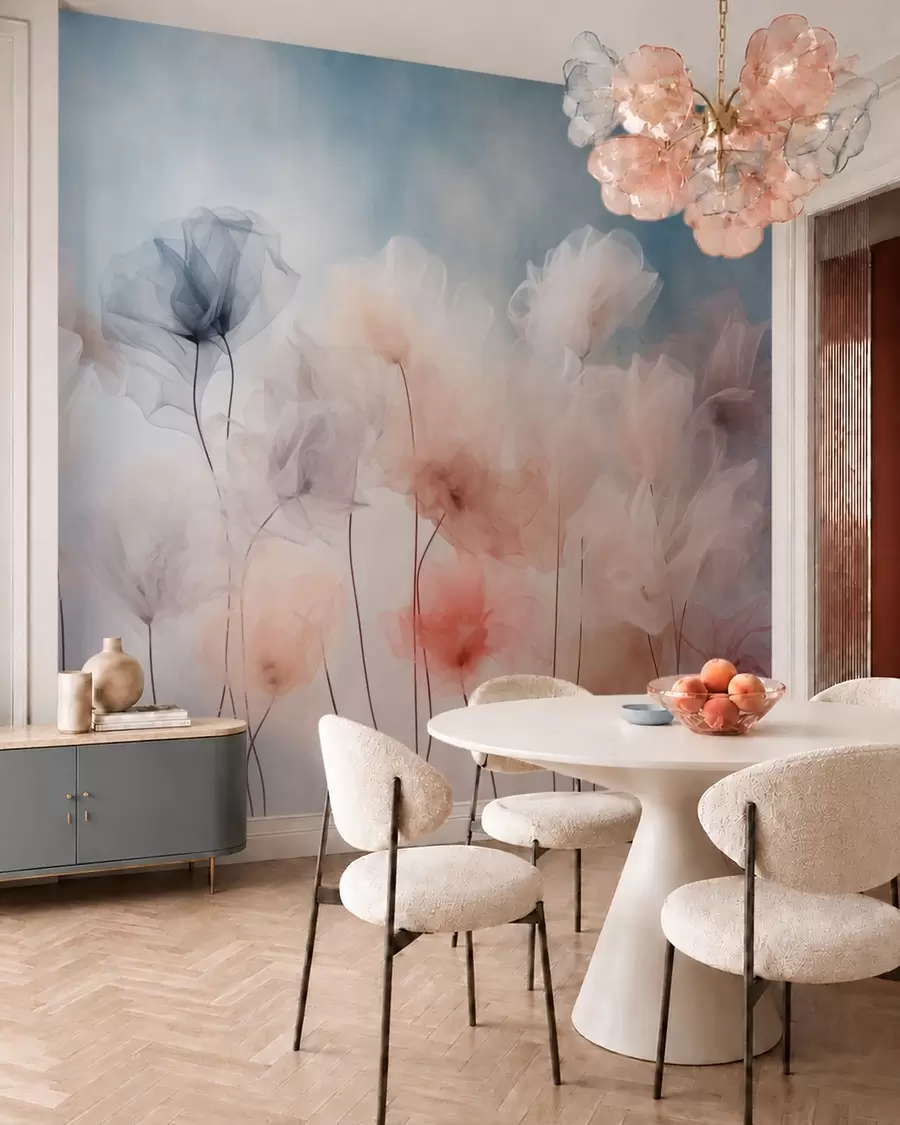wall murals Прозрачно цвеће у нежним пастелним нијансама w05818