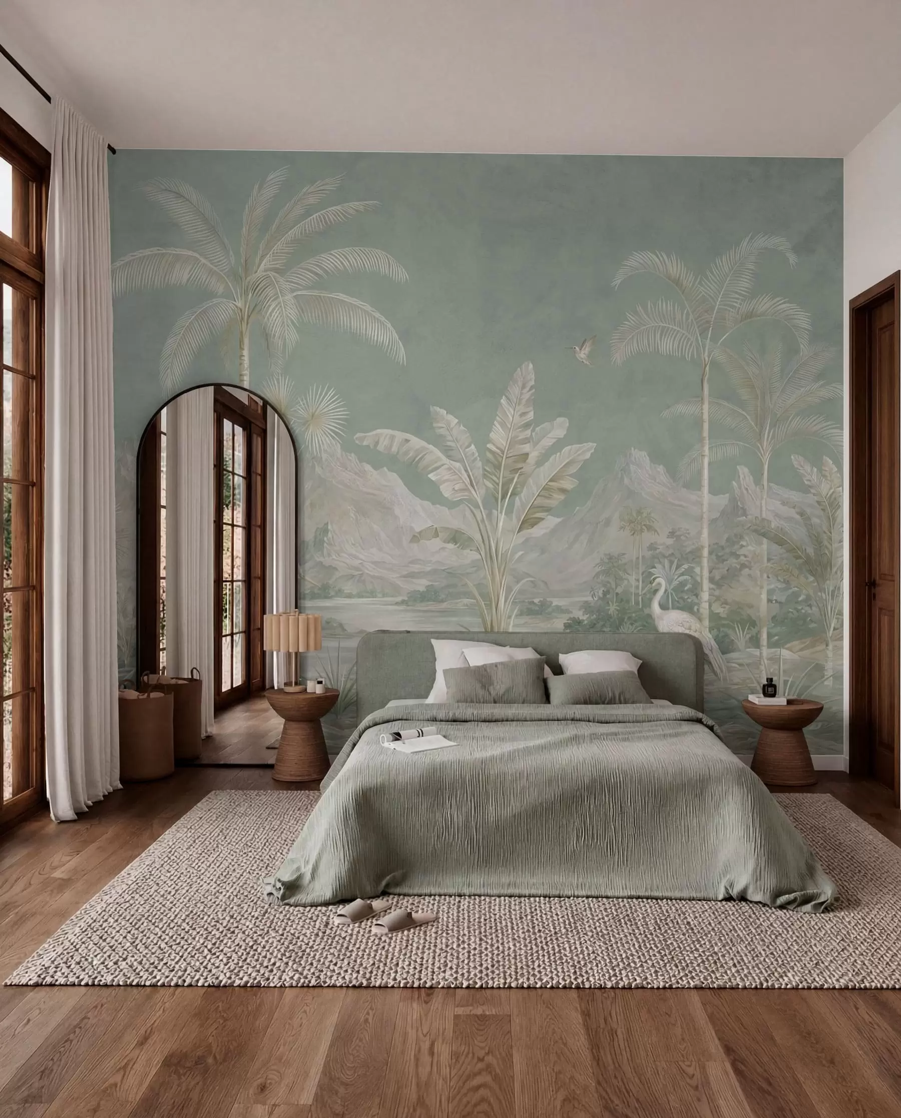 wall murals Тропски пејзаж у меким зеленим тоновима w05819