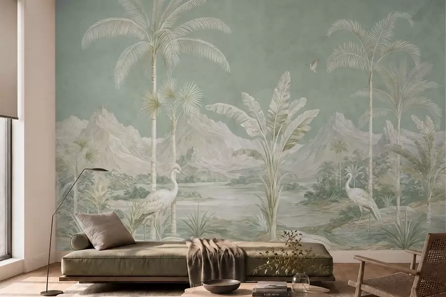 wall murals Тропски пејзаж у меким зеленим тоновима w05819