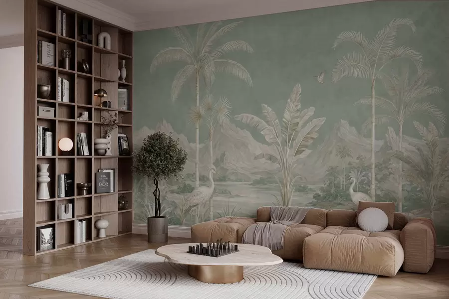 wall murals Тропски пејзаж у меким зеленим тоновима w05819