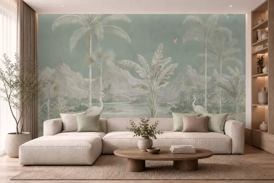 wall murals Тропски пејзаж у меким зеленим тоновима w05819