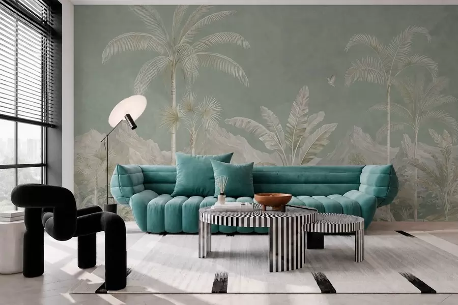 wall murals Тропски пејзаж у меким зеленим тоновима w05819