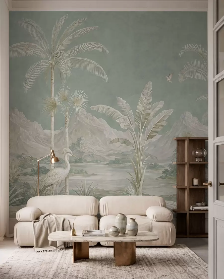 wall murals Тропски пејзаж у меким зеленим тоновима w05819