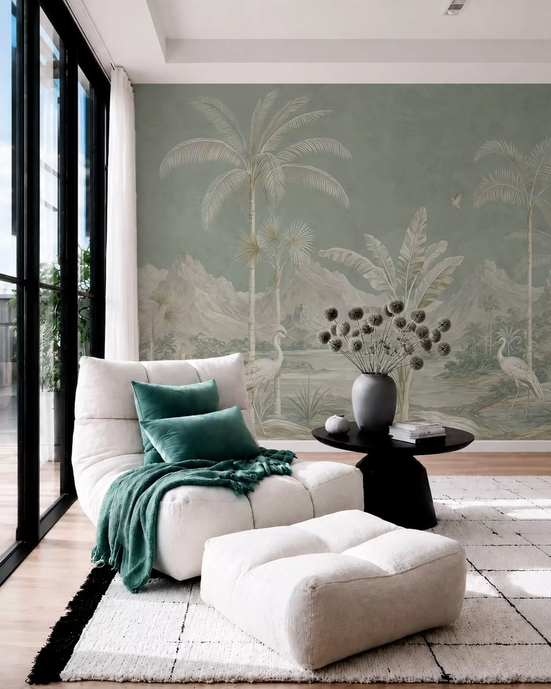 wall murals Тропски пејзаж у меким зеленим тоновима w05819
