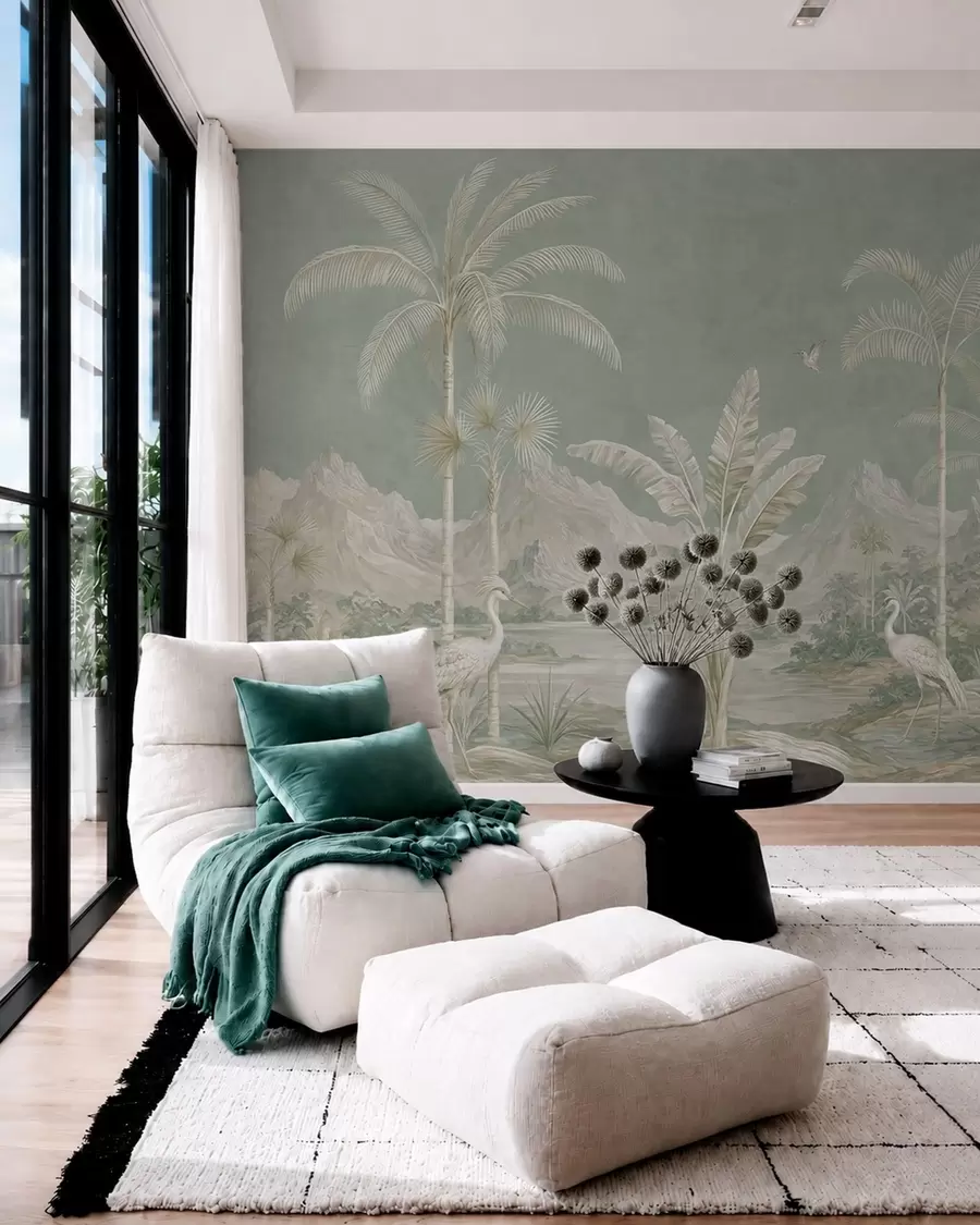 wall murals Тропски пејзаж у меким зеленим тоновима w05819