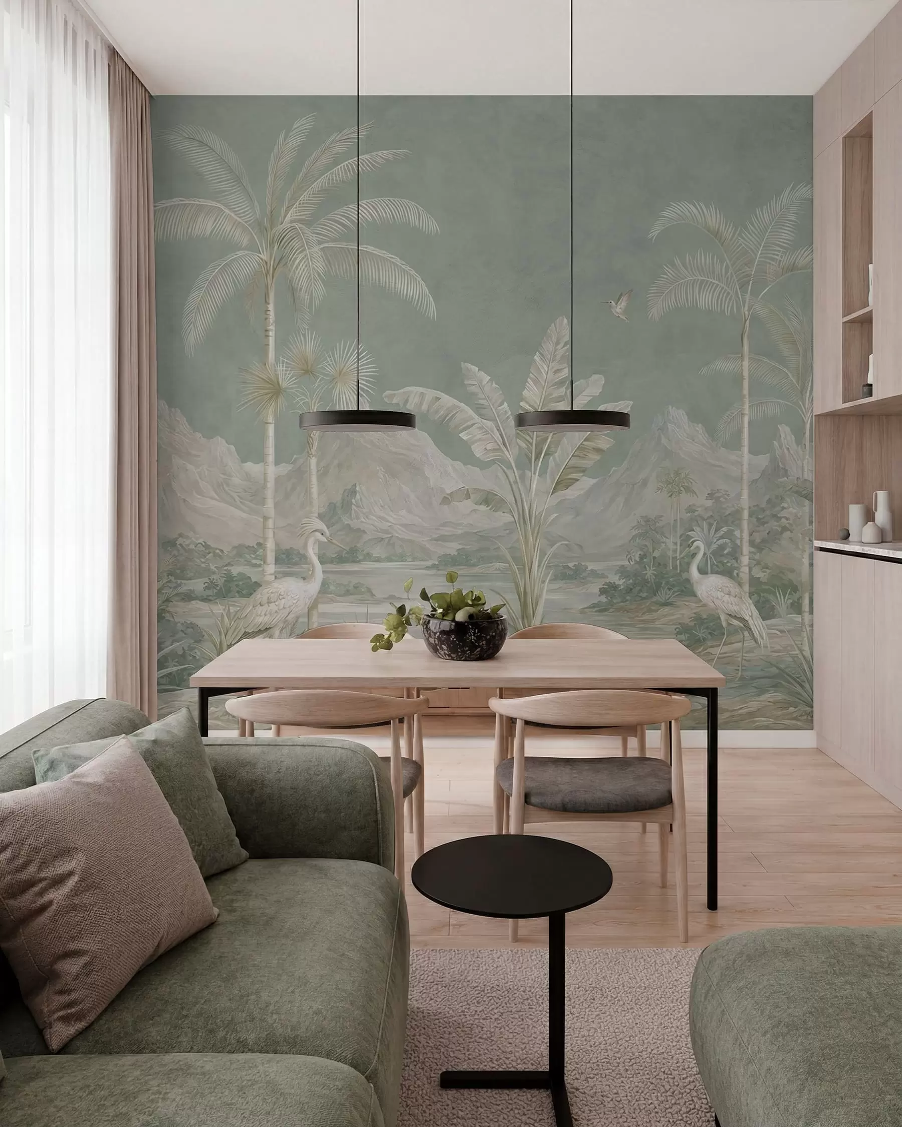 wall murals Тропски пејзаж у меким зеленим тоновима w05819