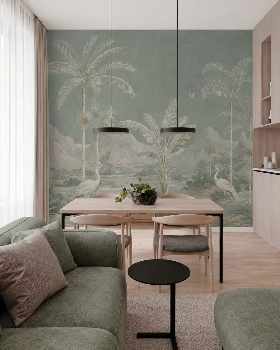 wall murals Тропски пејзаж у меким зеленим тоновима w05819