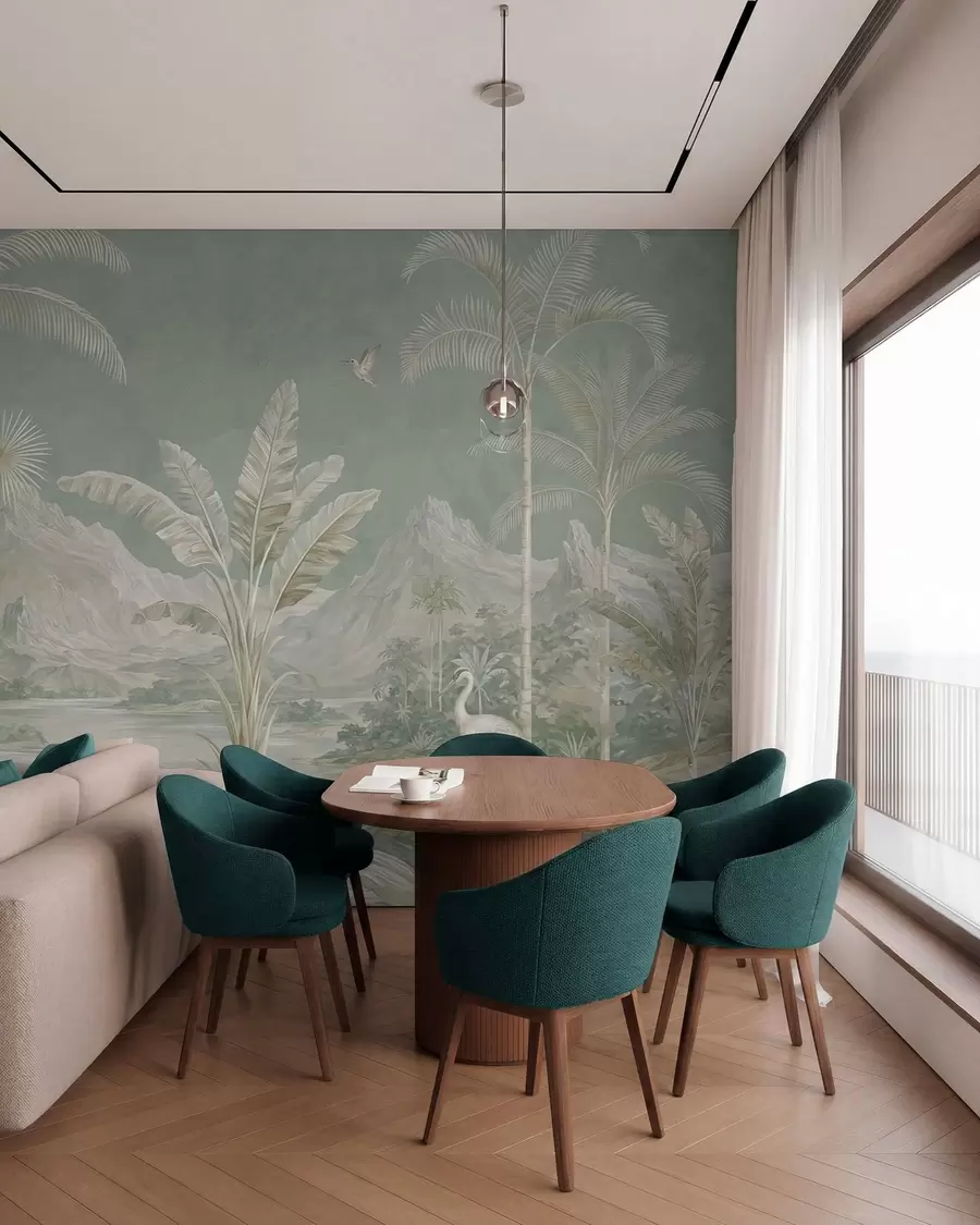 wall murals Тропски пејзаж у меким зеленим тоновима w05819