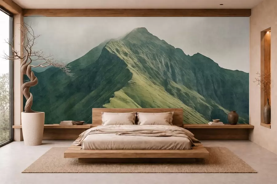 wall murals Планински малахит са зеленим падинама и врхом обавијеним меком маглом w05820