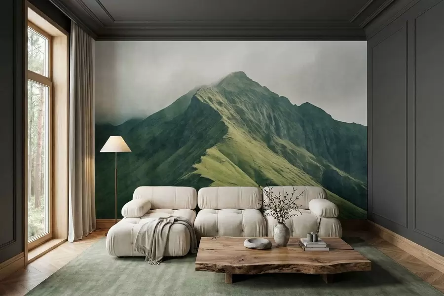 wall murals Планински малахит са зеленим падинама и врхом обавијеним меком маглом w05820