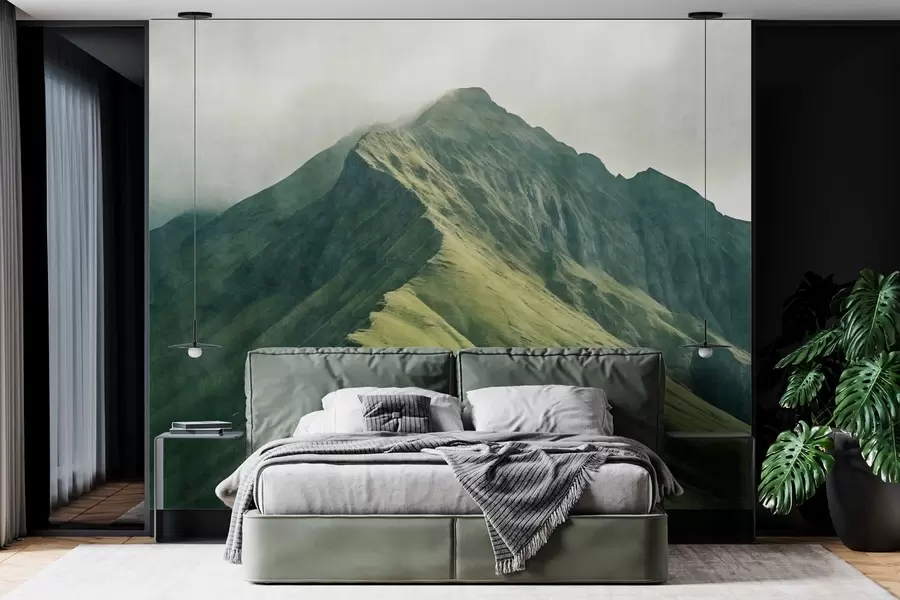 wall murals Планински малахит са зеленим падинама и врхом обавијеним меком маглом w05820