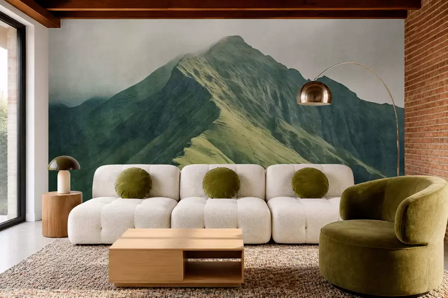 wall murals Планински малахит са зеленим падинама и врхом обавијеним меком маглом w05820