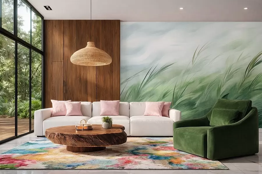 wall murals Жалфија зелена са нежним травама које се благо савијају на тихом поветарцу w05853