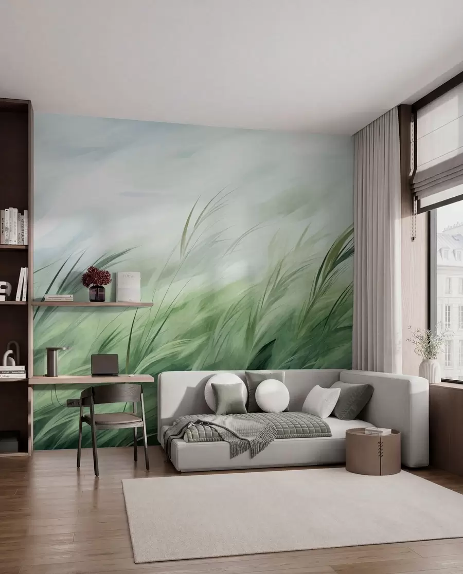 wall murals Жалфија зелена са нежним травама које се благо савијају на тихом поветарцу w05853