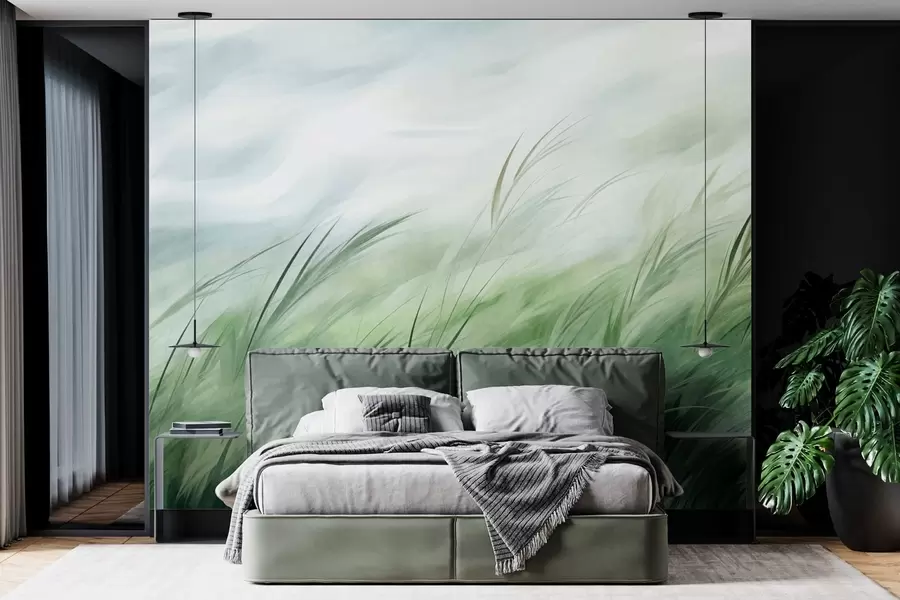 wall murals Жалфија зелена са нежним травама које се благо савијају на тихом поветарцу w05853