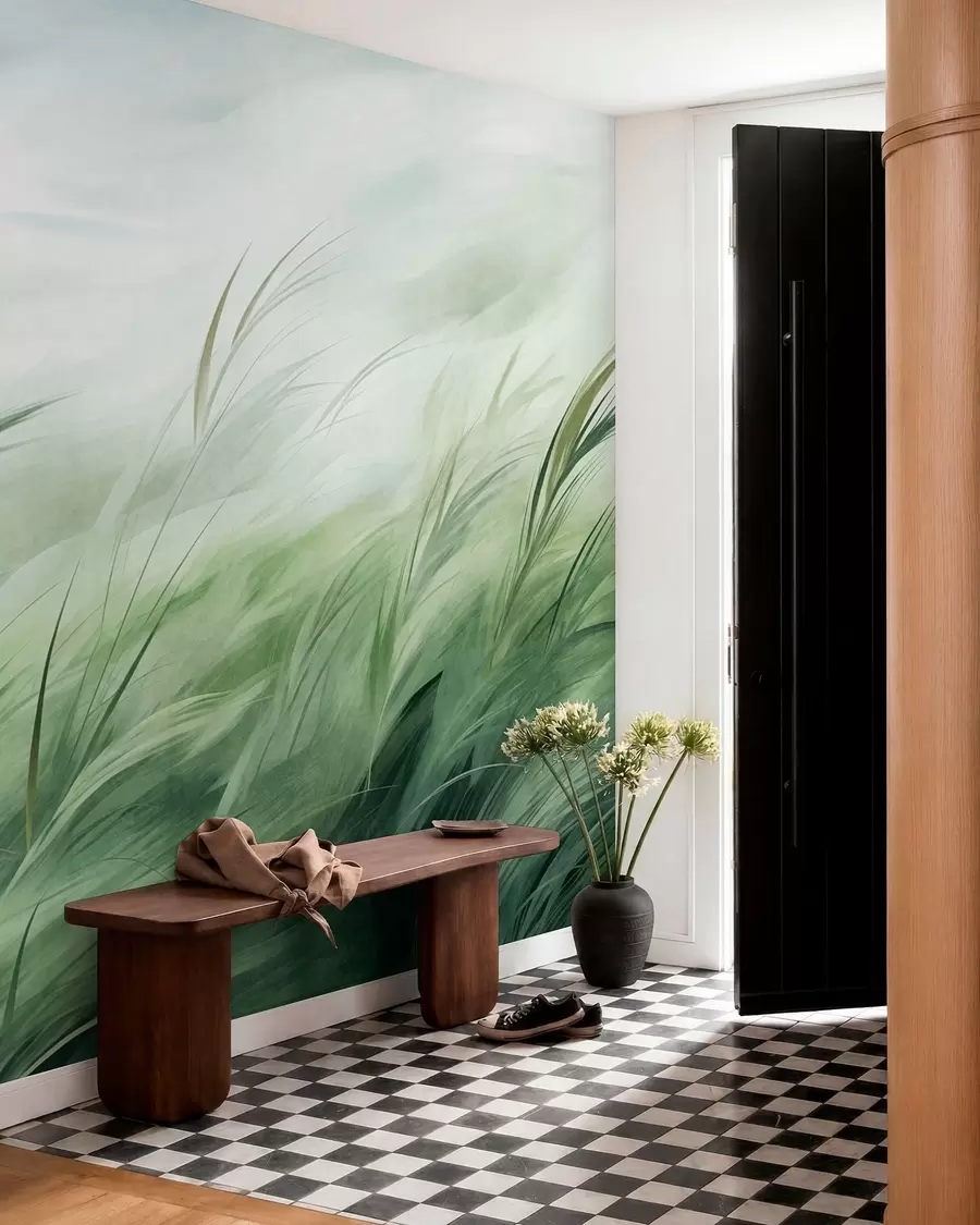 wall murals Жалфија зелена са нежним травама које се благо савијају на тихом поветарцу w05853