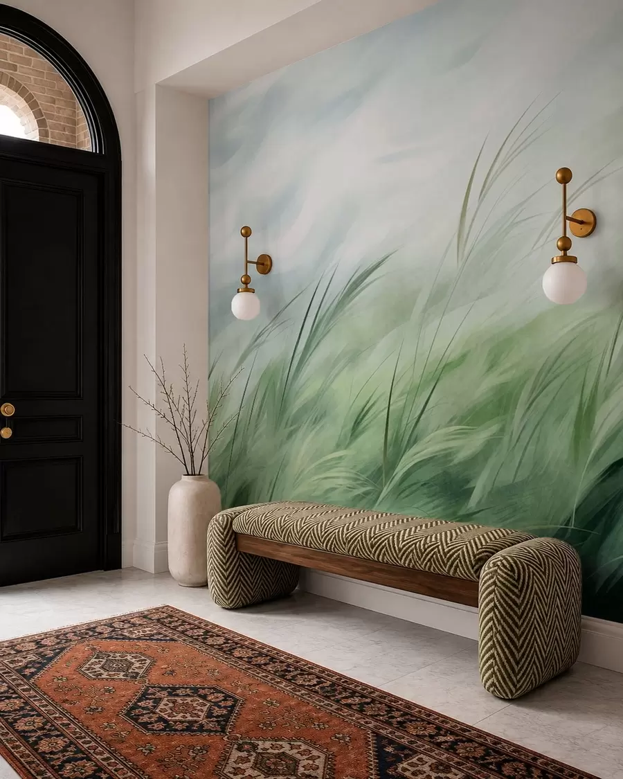 wall murals Жалфија зелена са нежним травама које се благо савијају на тихом поветарцу w05853