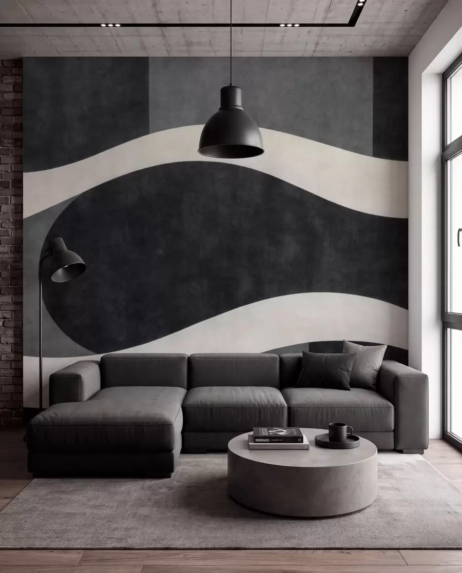 wall murals Графит са текућим бледим таласима преко дубоких угљено сивих облика w05854