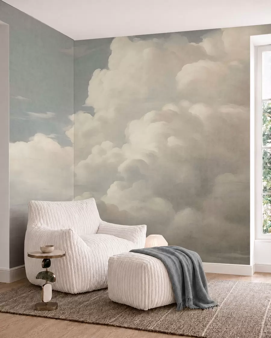 wall murals Бисерна магла са меким кремастим облацима који лебде преко мирног неба w05855