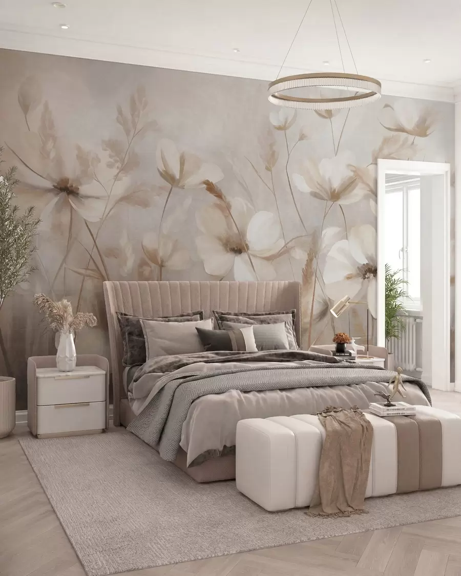 wall murals Поље светлих цветова и високих трава у пригушеним тоновима, текстурирана уметност w10019