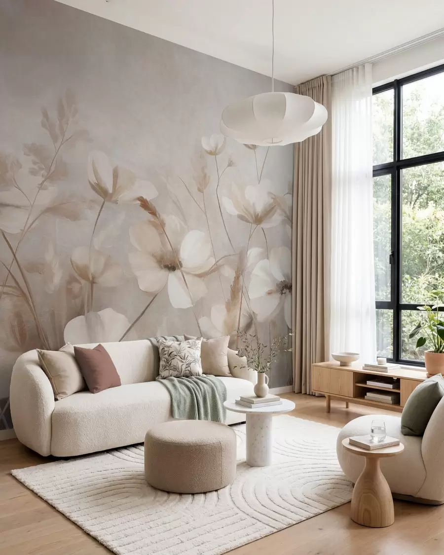 wall murals Поље светлих цветова и високих трава у пригушеним тоновима, текстурирана уметност w10019
