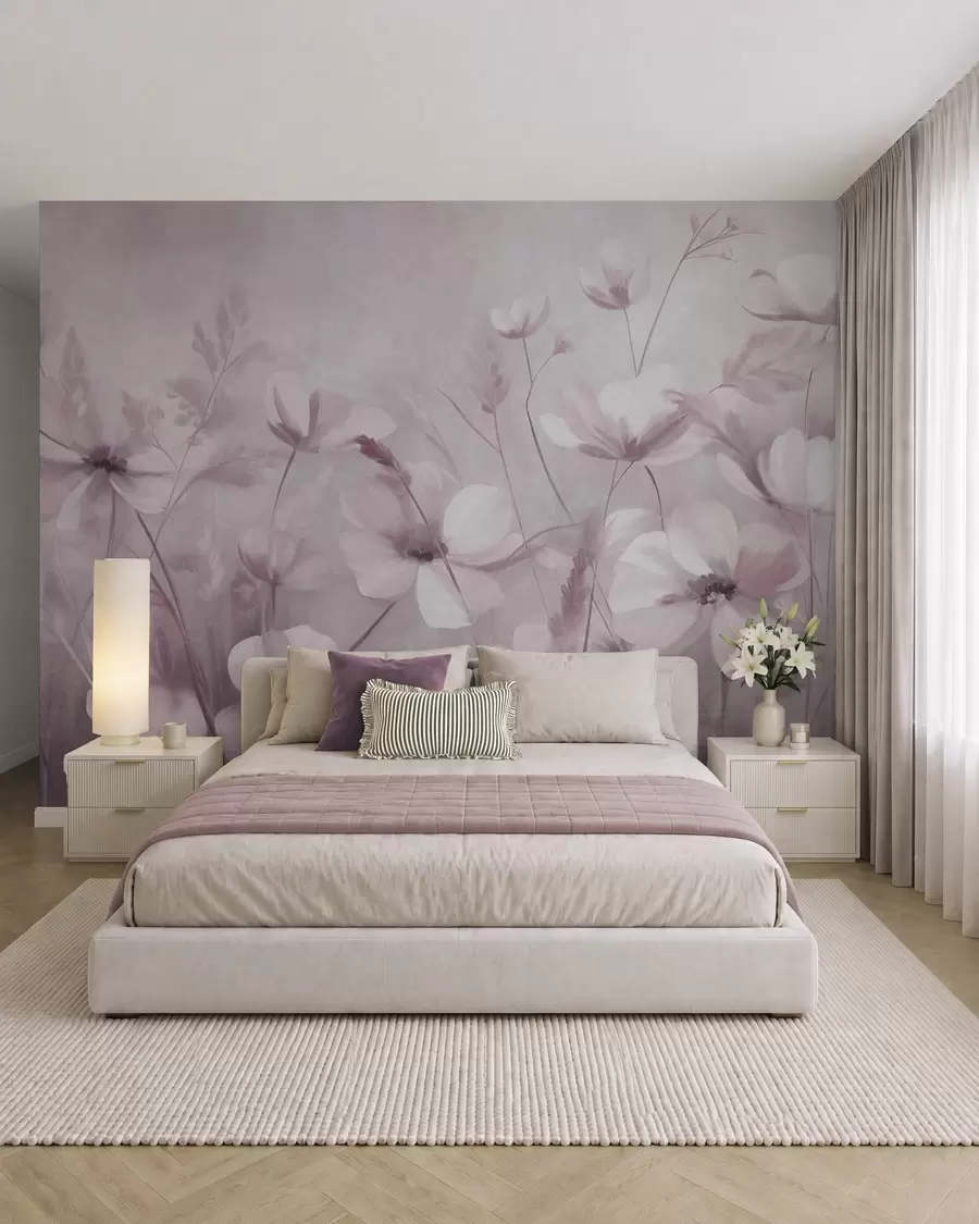 wall murals Поље светлих цветова и високих трава у пригушеним тоновима, текстурирана уметност w10019v1