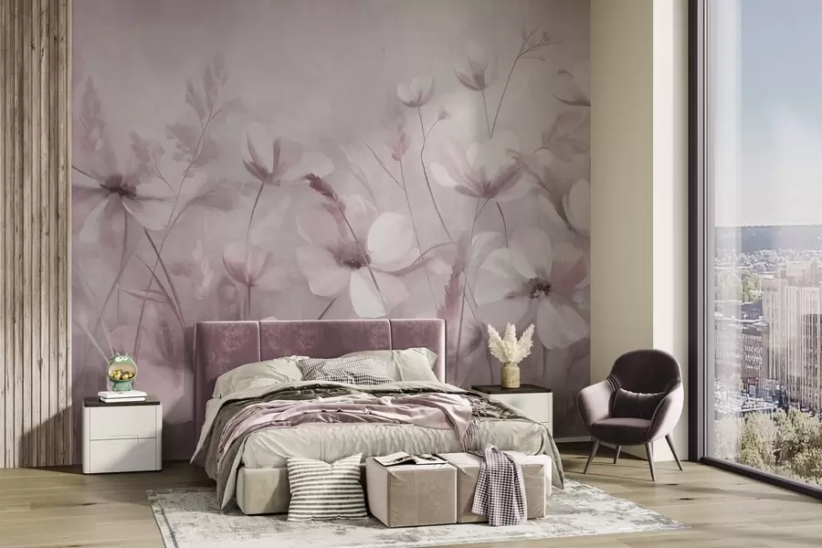 wall murals Поље светлих цветова и високих трава у пригушеним тоновима, текстурирана уметност w10019v1