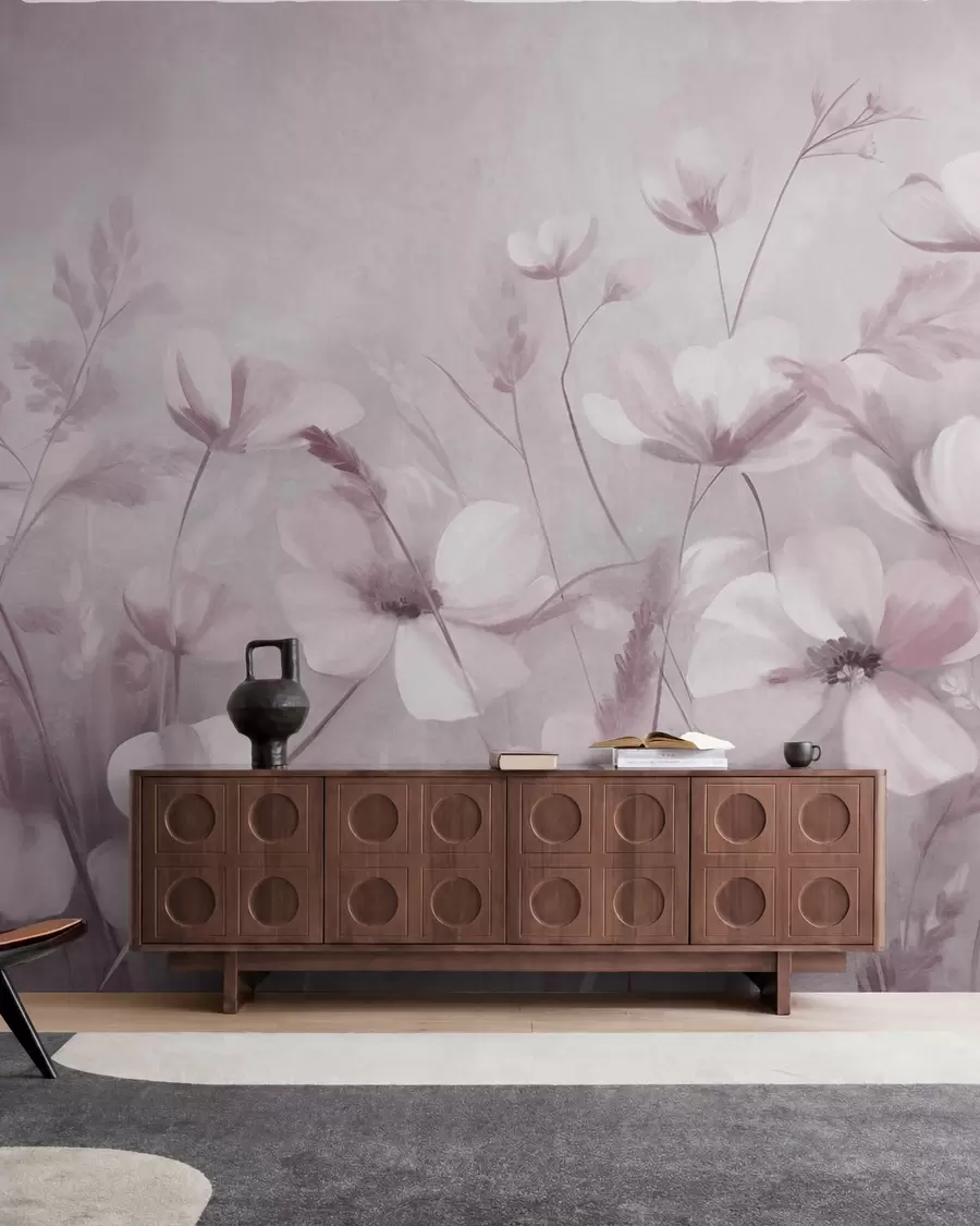 wall murals Поље светлих цветова и високих трава у пригушеним тоновима, текстурирана уметност w10019v1