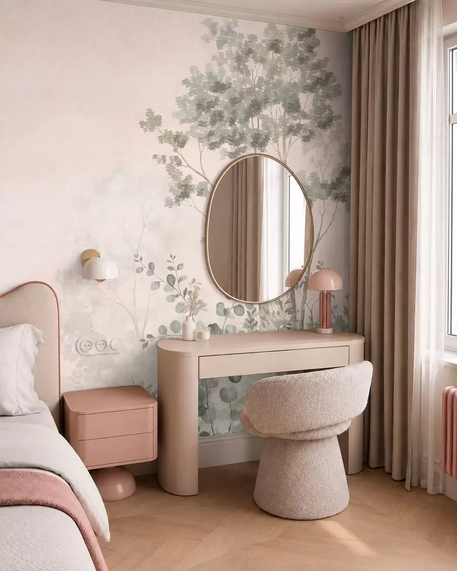 wall murals Шумско дрвеће и жбуње у магловитим пастелним тоновима w05856