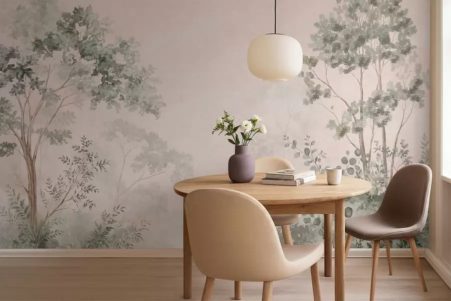 wall murals Шумско дрвеће и жбуње у магловитим пастелним тоновима w05856