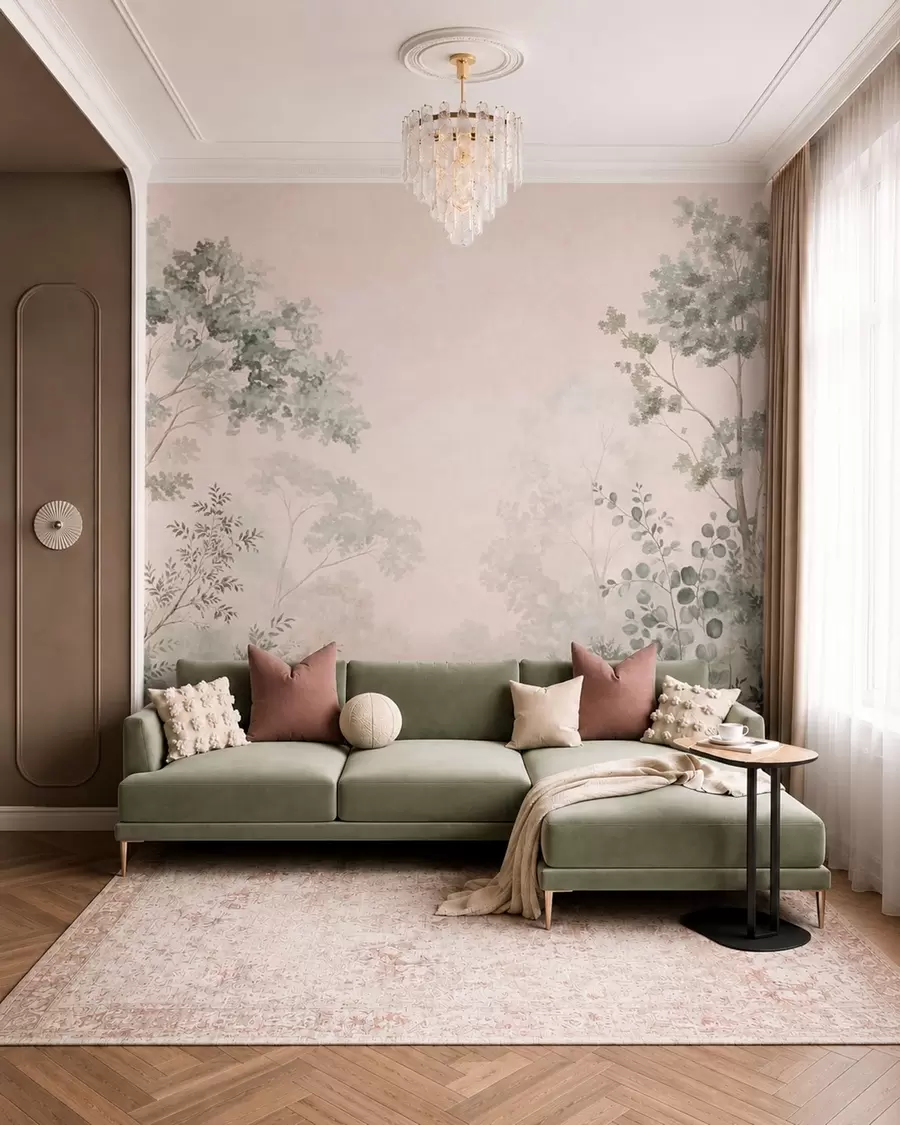 wall murals Шумско дрвеће и жбуње у магловитим пастелним тоновима w05856