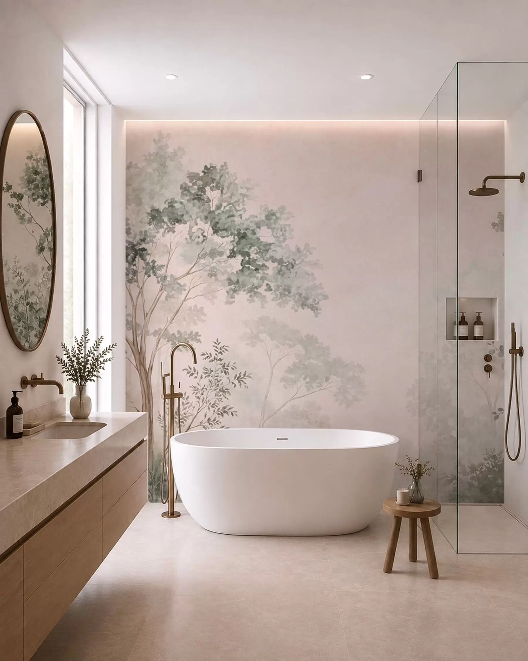 wall murals Шумско дрвеће и жбуње у магловитим пастелним тоновима w05856