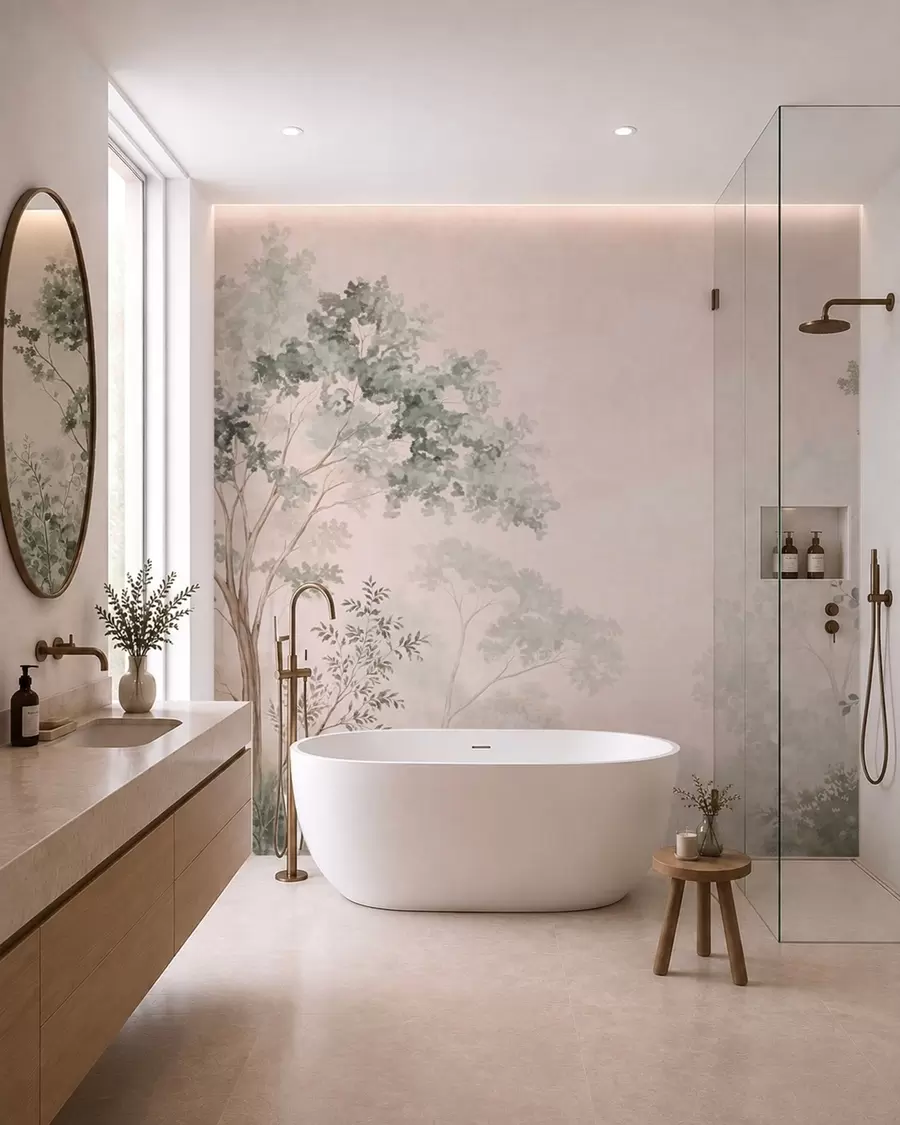 wall murals Шумско дрвеће и жбуње у магловитим пастелним тоновима w05856
