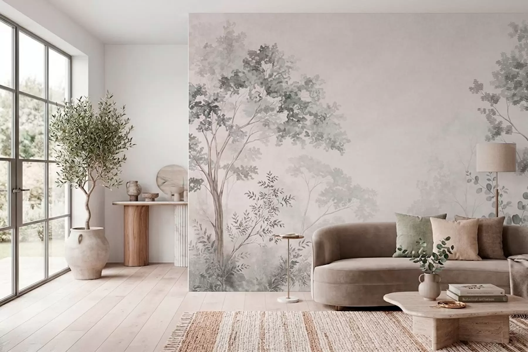 wall murals Шумско дрвеће и зеленило на светлој магловитој позадини w05856v1